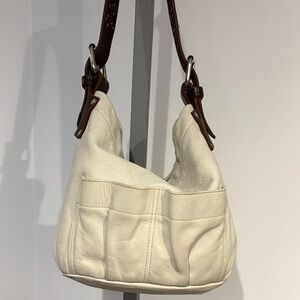 Tylie Malibu Cream Leather Shoulder Bag with Brown Strap Y2K
